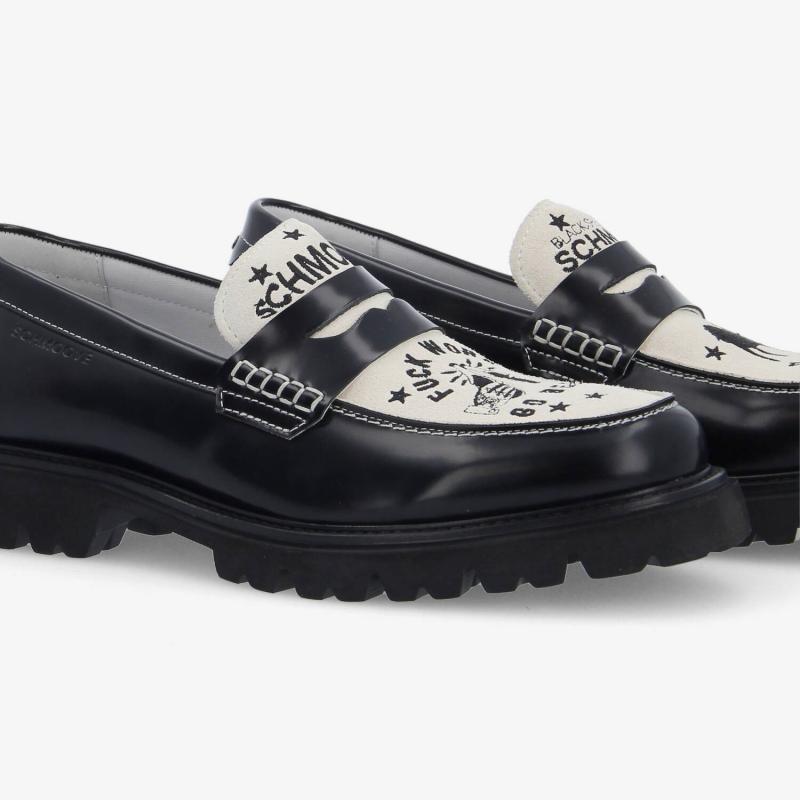 JOHNNY LOAFER M - POLIDO/SUEDE - NOIR/BLANC